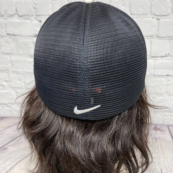 Nike Golf Hat Cap Mesh Stretch Fit Size M/L White Black Embroidered Swoosh - Picture 3 of 8